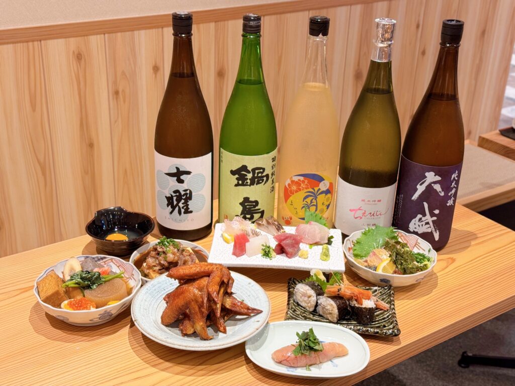 博多デイトス・博多ほろよい通りにオープンした「酒と旅と語らいの店 ポン介(ぽんすけ)」のメニュー集合