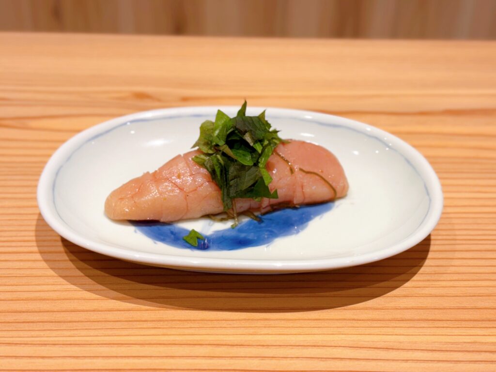 博多デイトス・博多ほろよい通りにオープンした「酒と旅と語らいの店 ポン介(ぽんすけ)」の海千のゆず胡椒明太